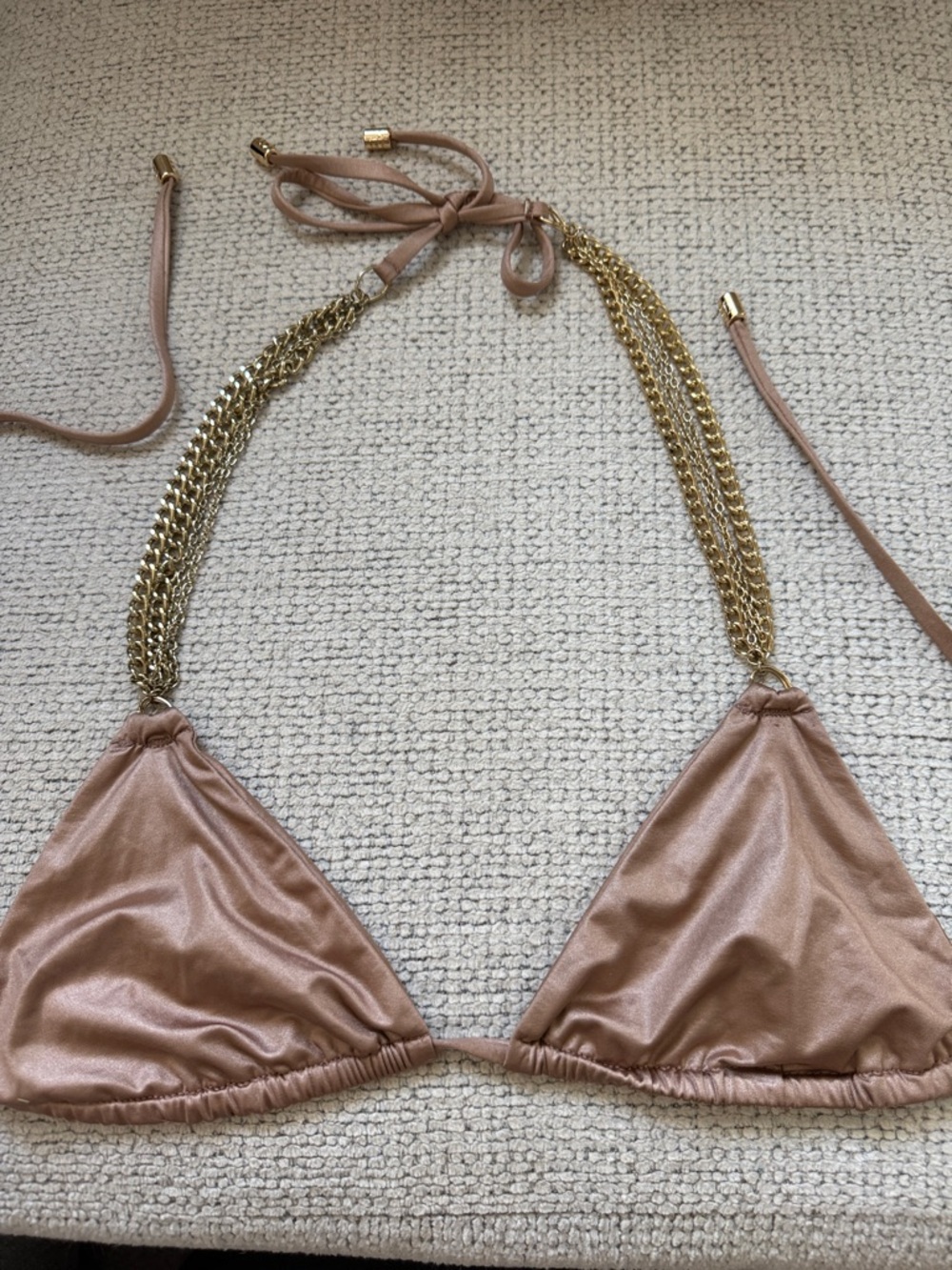 Beach Bunny Metallic Gold Chain-Accented Triangle Bikini Top - Picture 2 of 5